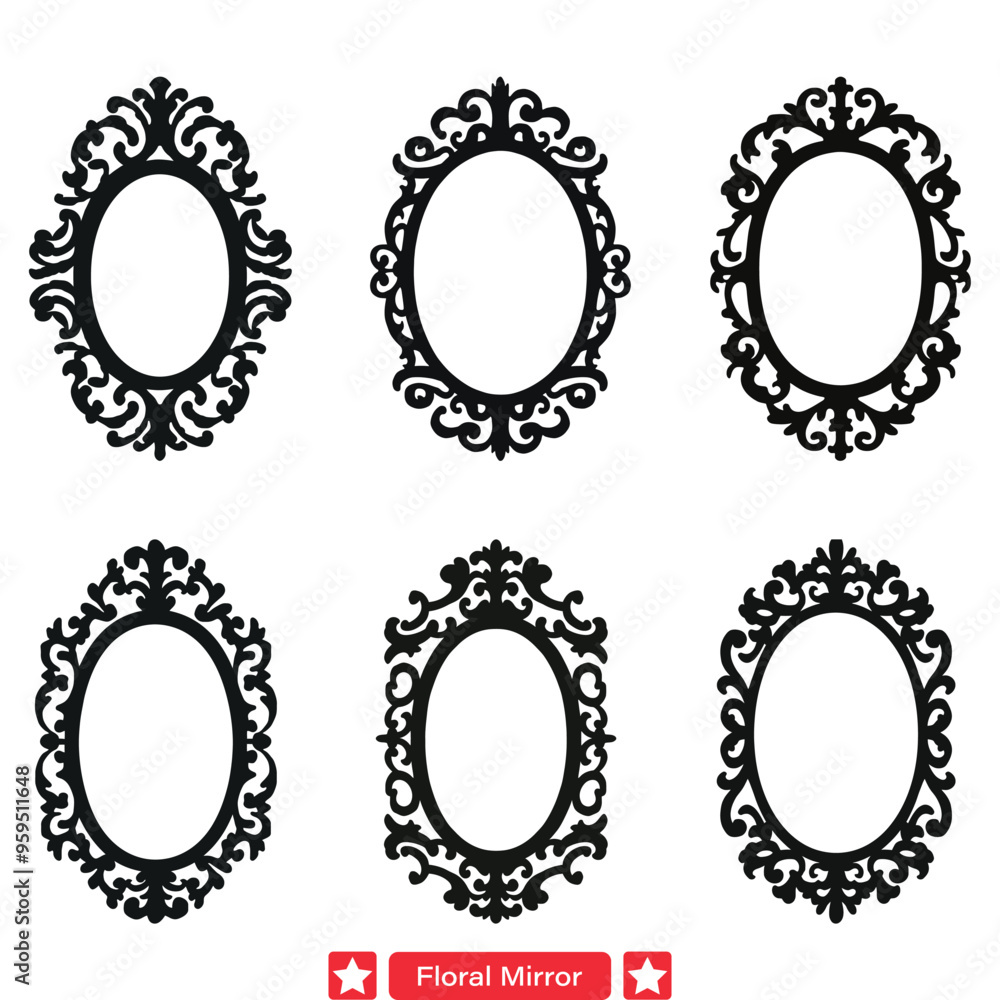 Poster Beautifully Crafted Floral Mirror Vector Collection  Captivating Symmetry for Artistic Expression