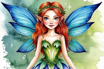 Charming Fairy Watercolor Artwork Featuring Enchanting Character with Wings