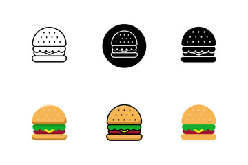 Set of burger icons with different styles on a white background