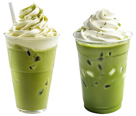 Refreshing Iced Matcha Green Tea Latte With Whip Cream, PNG