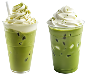 Refreshing Iced Matcha Green Tea Latte With Whip Cream, PNG