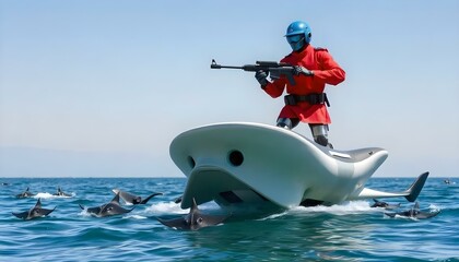 Naklejka premium Ai, generative, person on the back of a stingray