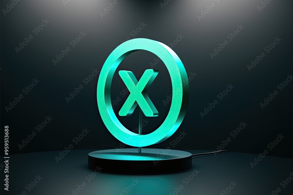 Poster elegant three-dimensional excel app symbol glowing on a dark stage