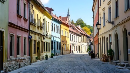 Obraz premium A charming old town with cobblestone streets and well-preserved historic buildings blending with modern architecture