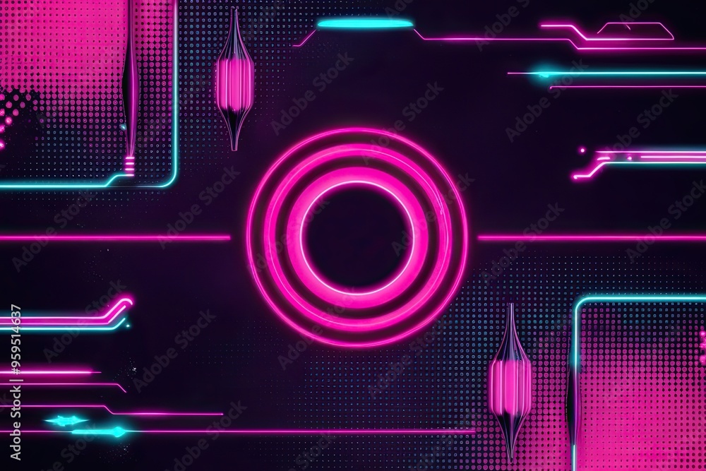 Poster retro dark neon halftone background with dotted patterns and futuristic designs
