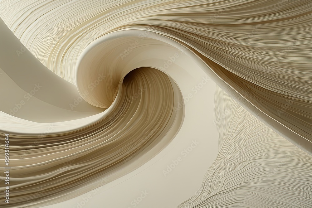 Poster Fluid Wave Design on Soft Ivory Abstract Canvas with Textured Finish