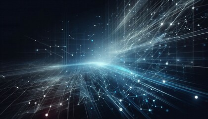 Obraz premium Abstract digital network with glowing lines and dots, representing connectivity and data flow.