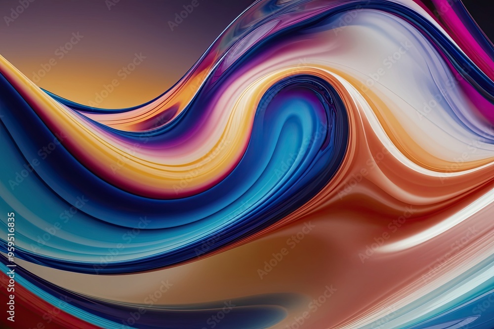 Wall mural contemporary abstract fluid glass wave patterns in vibrant gradients