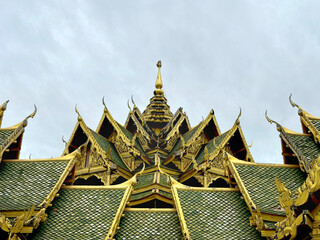 Amazing famous Pavilion of the Enlightened, a green temple complex in Muang boran Ancient city,...