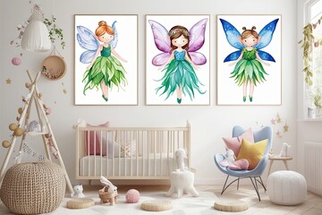 Whimsical Fairy Watercolor Illustrations for Children's Decor