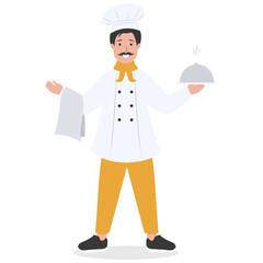 Restaurant Worker Illustration Isolated on White Background. Vector Character in Flat Cartoon Concept.