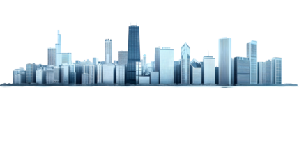 Modern City Skyline Reflected in Still Water on a Transparent Background, PNG Download.