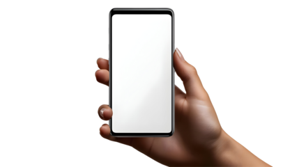 A Hand Holding a Smartphone with a Blank Screen, Ready for Your Design, Isolated on Transparent Background