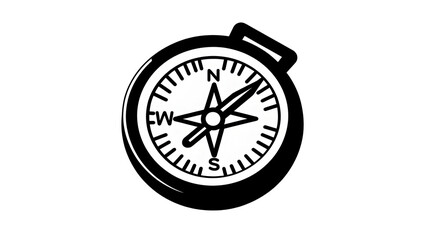 Simple Black and White Compass with a Needle Pointing North, Isolated on a Transparent Background