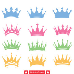 Shadowed Splendor  Gothic Crown Silhouette Set, Adding Dramatic Flair to Your Creations