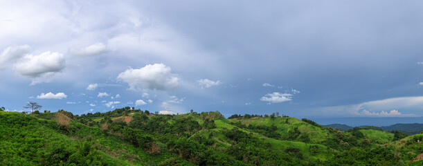 Small mountains with green fields and sky