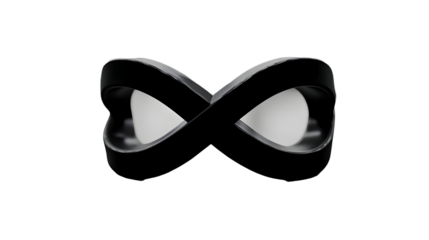 Black Infinity Symbol Object on a Table with a Blurred Background in Monochrome, Isolated on Transparent Background