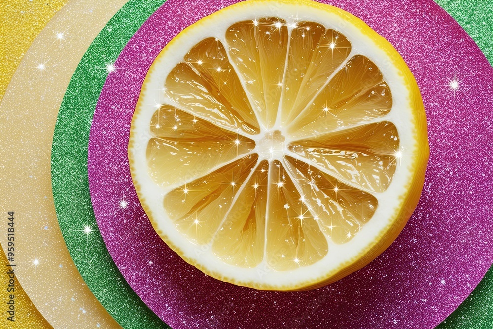 Poster Vibrant 3D Abstract Lemon Slice Layer with Sparkling Texture