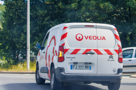 France, 1 July 2024: Veolia service van on the road.