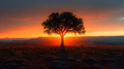 Fototapeta premium Sunset Landscape with Silhouetted Tree