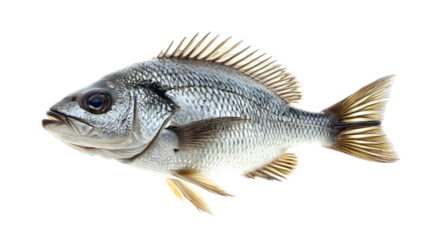 A Single Grey Fish with Yellow Fins Isolated on a Transparent Background