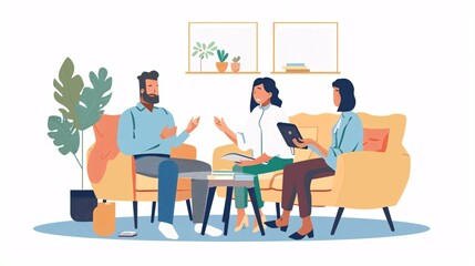 Fototapeta premium Business Meeting Illustration Teamwork Collaboration Discussion Office