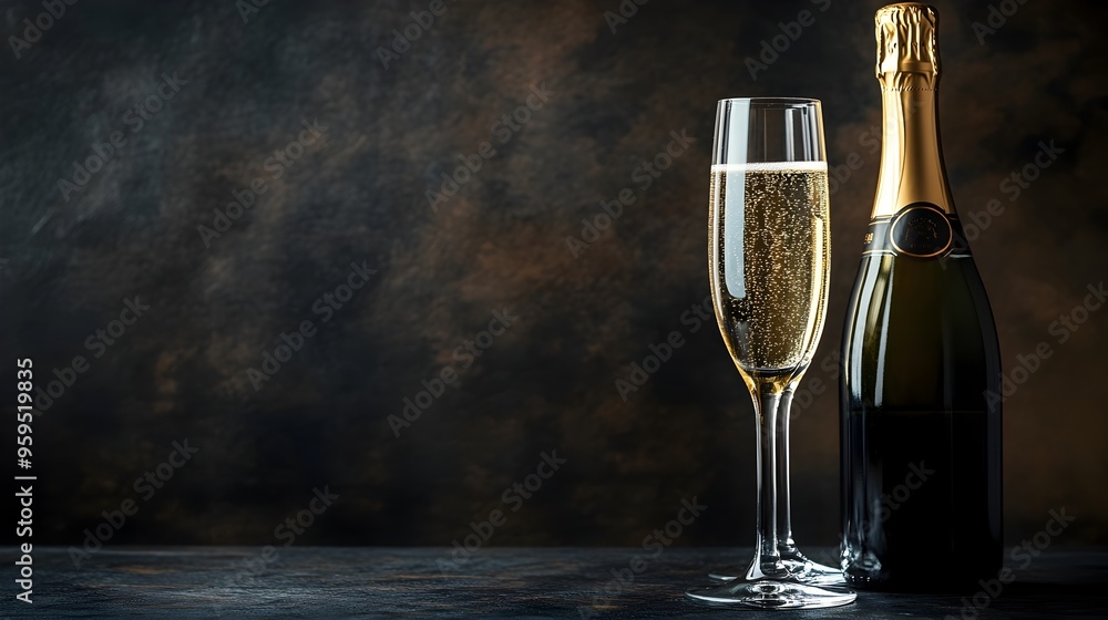 Poster a photography of a champagne bottle and glasses set up for a festive new year s eve toast the image 