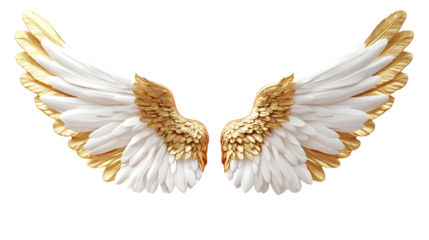 White and Gold Angel Wings on a Pink Background with a Transparent Background