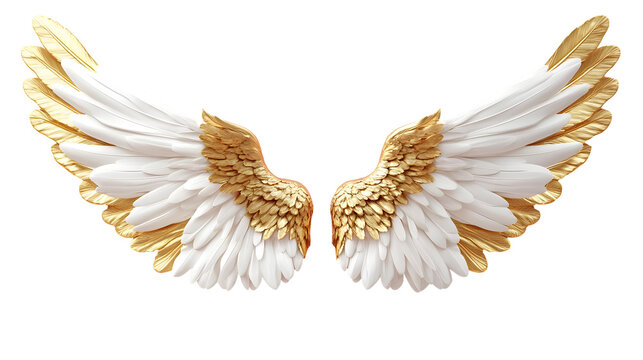 White and Gold Angel Wings on a Pink Background with a Transparent Background
