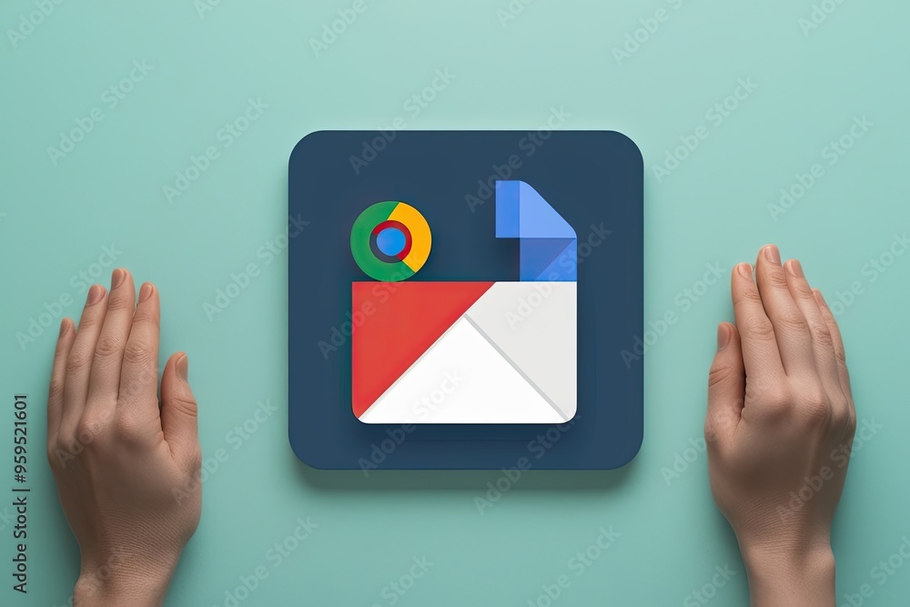 Poster 3d representation of google ads program on light teal background
