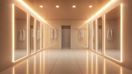 A dressing room with energy-efficient lighting solutions, reducing electricity consumption, copy space