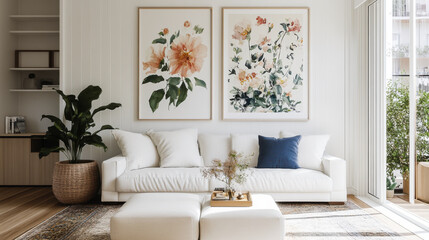 Elegant living room with comfortable sofa. Interior design