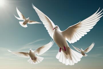 Obraz premium Serene Doves Soaring Through a Tranquil Sky of Freedom and Grace