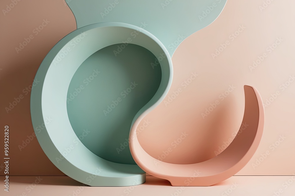 Poster delicate color shift in teal and peach gradient whimsical shape design