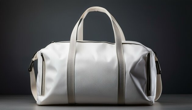 A product shot of a blank white duffle bag with a spacious interior and a sturdy handle