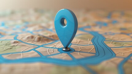 Blue location pin on a city map, concept of location, navigation, travel, tourism, and mapping.