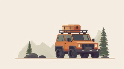 Labor Day road trip, family adventure, flat design illustration