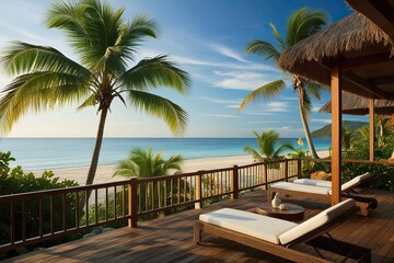 Fototapeta premium Relaxing Tropical Beach Escape with Peaceful Palm Trees and Serene Atmosphere