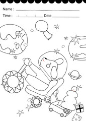 hand drawn cartoon vector, coloring book with kids, The dog is watering plants in the space color ing page vector, Drawn vector cute girl in the space for summer, element in the Christmas , vector b