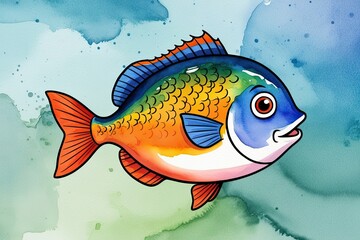 Colorful Cartoon Fish Watercolor Art for Ocean Themed Home Decor