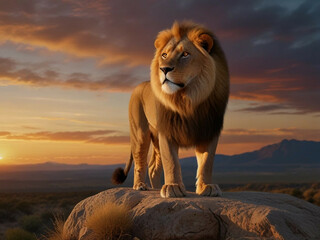 lion in the sunset