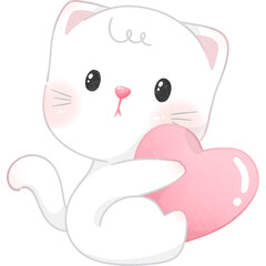 White Cat whit heart, lovely cat, Sweetheart Cat, Sweet and Cuddly