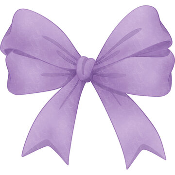 Purple bow on a transparent background, purple ribbon, Hand painted watercolor, PNG