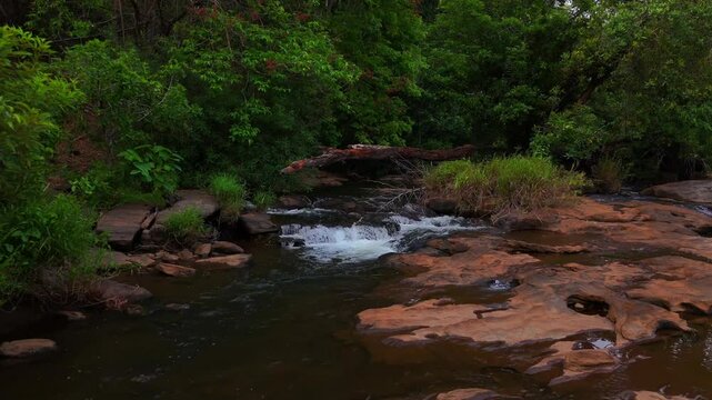 Aerial View Of Chalakudy River - Waterway Flowing ,Kerala rock river water movement,Forest River Athirappilly Chalakudy River