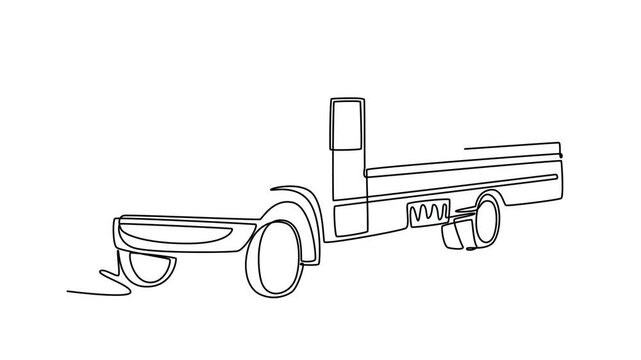 One continuous line drawing of bus transportation concept. Full length animation illustration. High quality 4k footage.