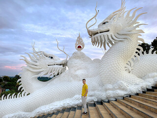 Wat Huay Pla Kang, or Temple of Goddess of Mercy, at Chiang Rai, Thailand. Big Dragon statue at the...