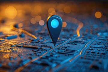 Location Pin on a City Map with Bokeh Lights