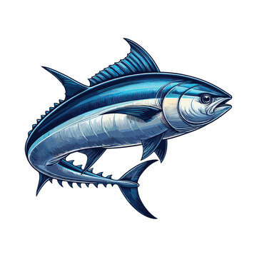 blue tuna fish swimming on white clip art preview