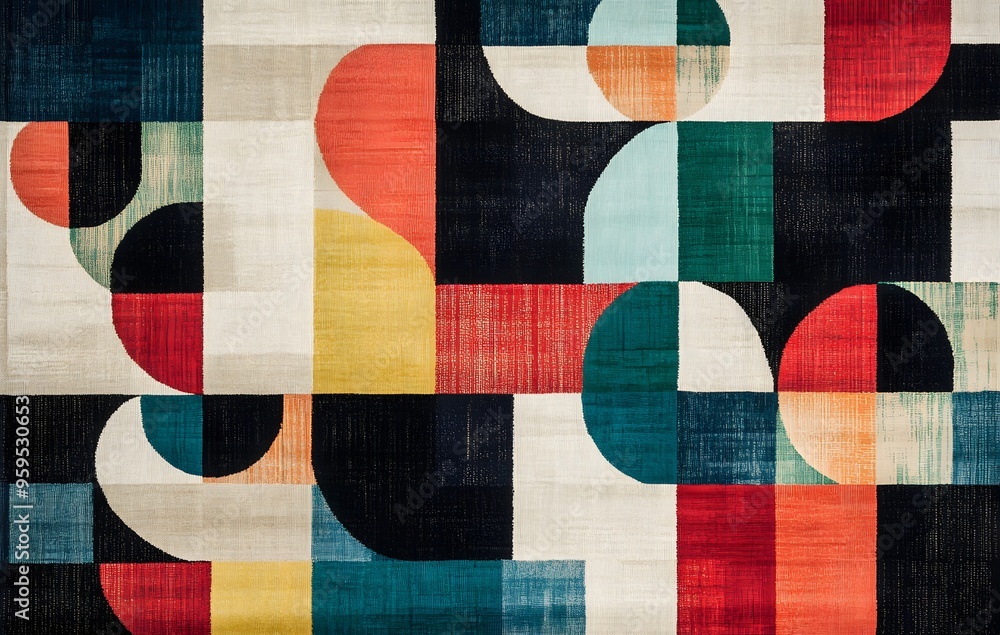 Poster 30. **full-size modern rug pattern with a seamless grid of abstract, geometric forms and complementa