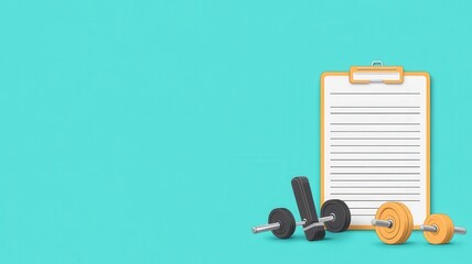 Workout planner with gym equipment icons, energetic theme, flat design illustration